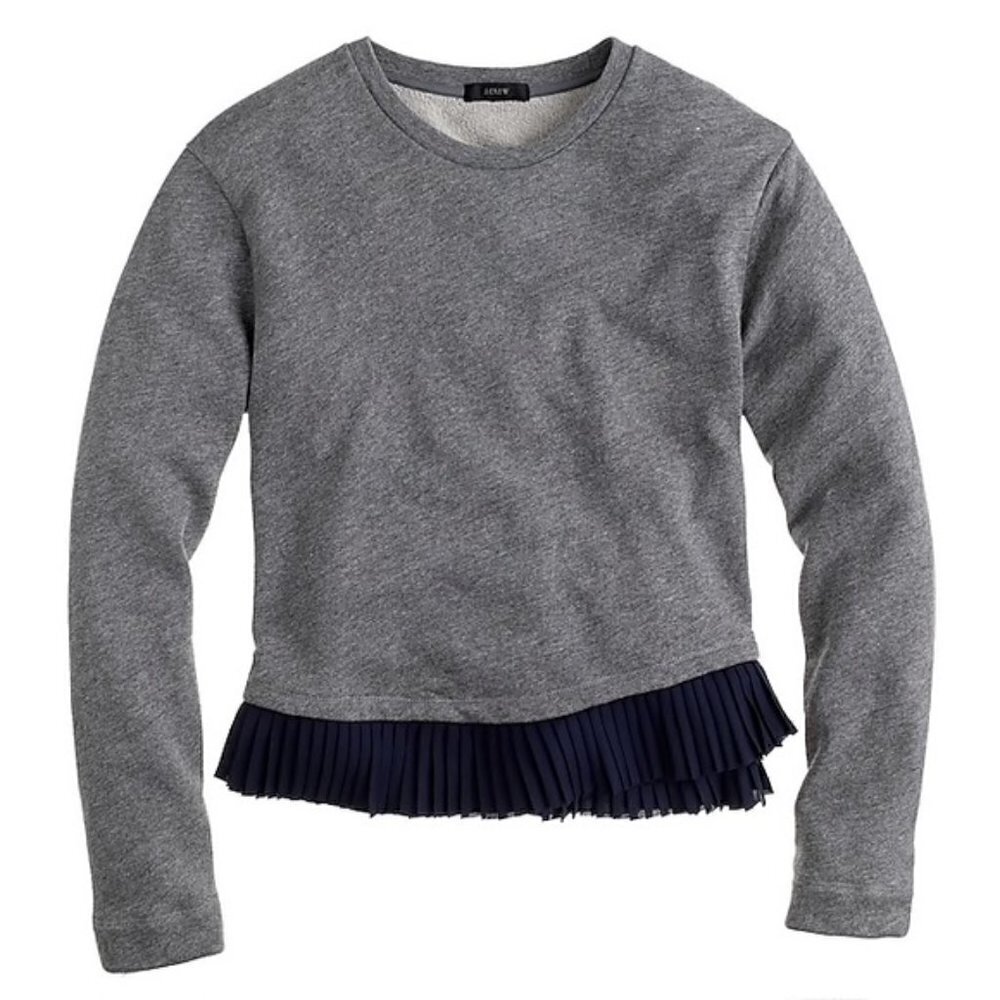 J. Crew Gray & Navy Ruffle Hem Crewneck Sweatshirt